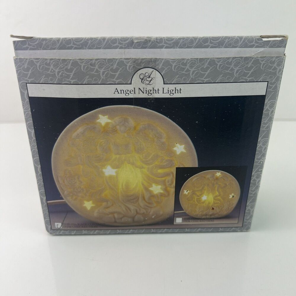 Artmark Bisque Porcelain Angel Night Light NIB Tested Works Christmas Religious